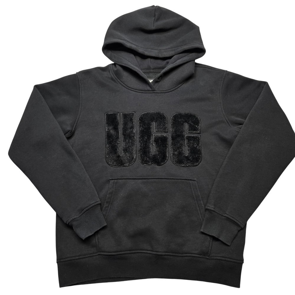 UGG Hoodie Mens M Black Pullover Heavyweight Fleece Lined‎ Graphic Logo
